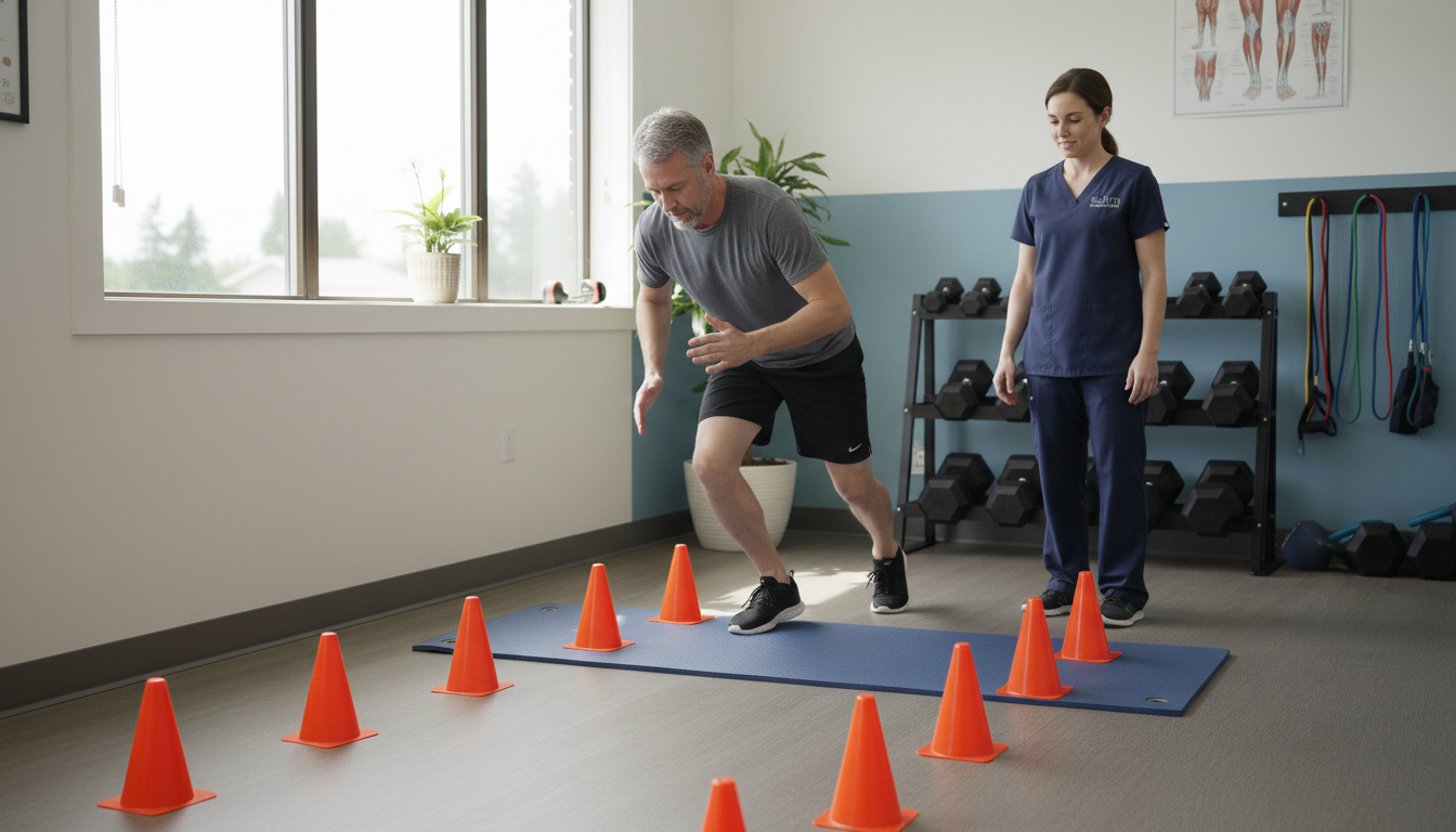 Physical therapist guiding patient through advanced hamstring rehab drills in Salem, Oregon
