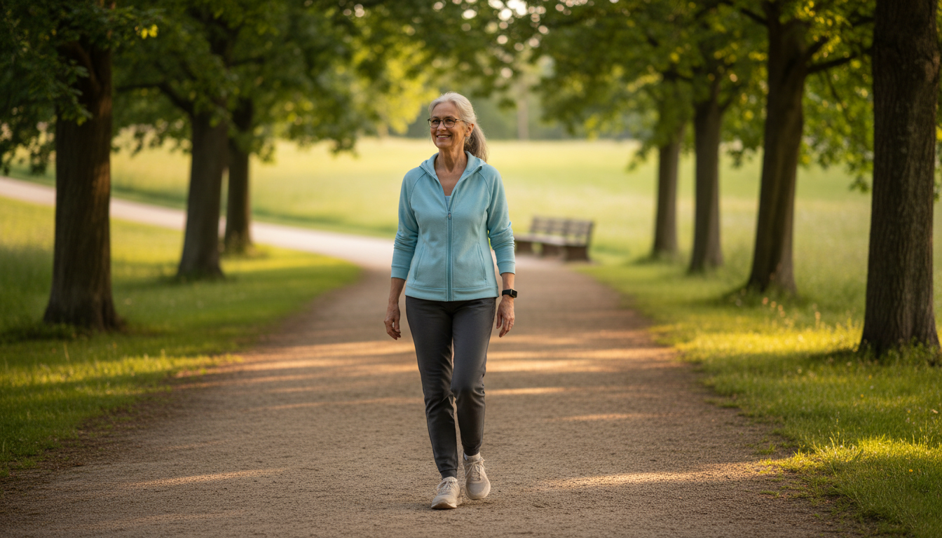 Older adult staying active and independent while aging safely with smart health devices