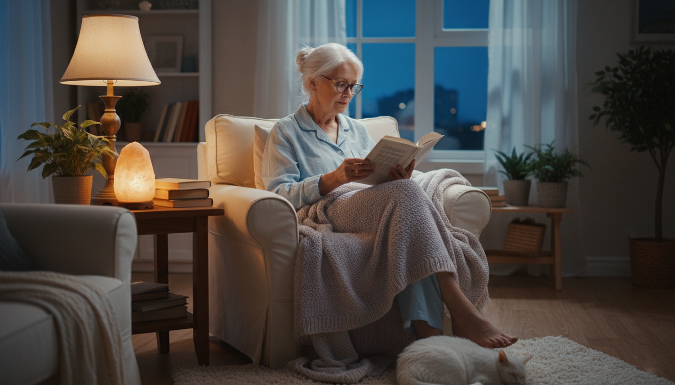 Older adult following a calming bedtime routine to improve sleep at home
