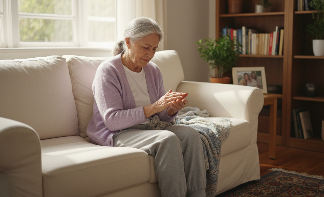 Older adult experiencing tingling in hands and feet due to possible nerve issues