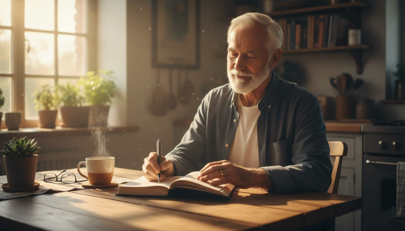 Senior practicing daily mindfulness and gratitude journaling in Salem, Oregon