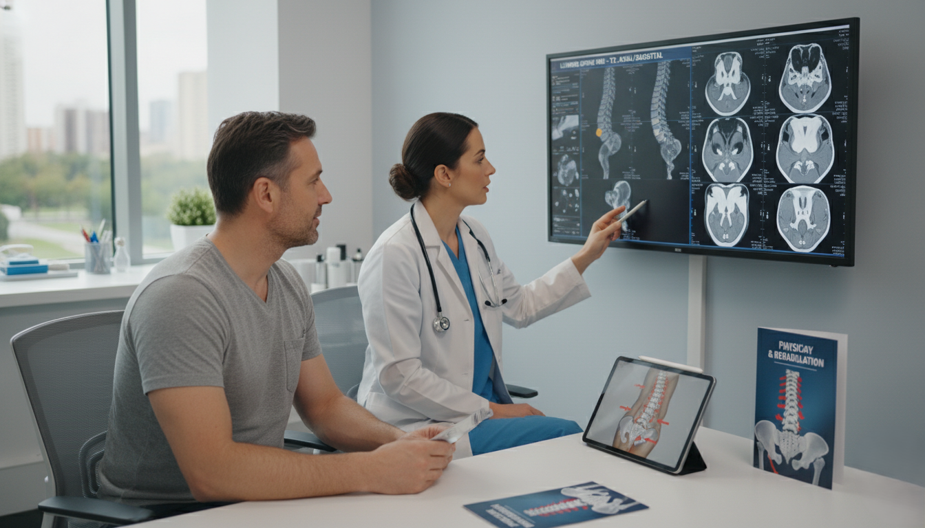 Doctor explaining ankylosing spondylitis diagnosis and therapy plan to patient