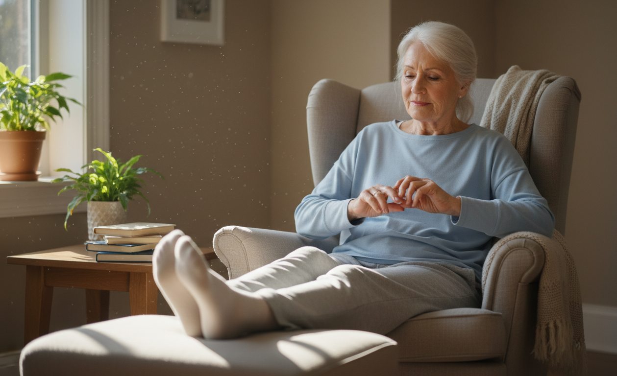 Senior performing exercises to reduce tingling and improve nerve function