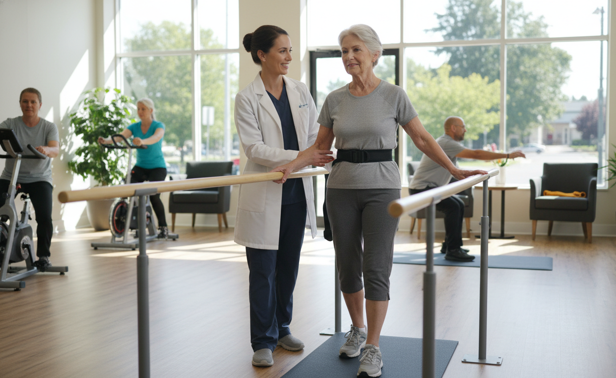 Senior participating in balance therapy and fall prevention exercises in Salem Oregon