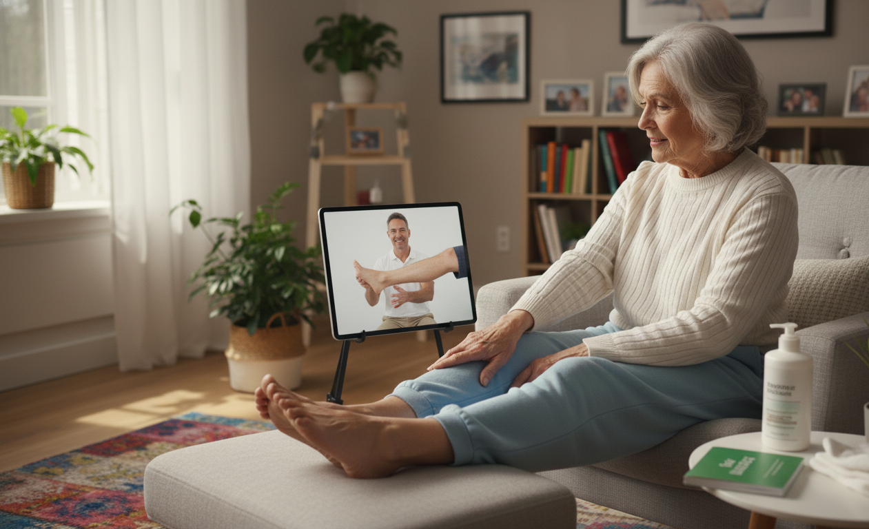 Older adult doing gentle foot exercises for circulation and strength in Salem Oregon home