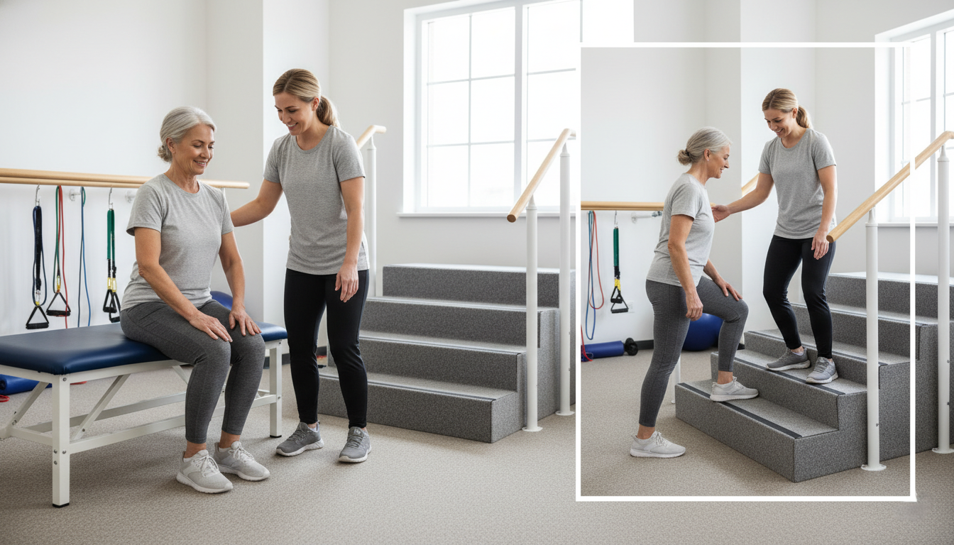 Senior practicing functional movement exercises for fall prevention