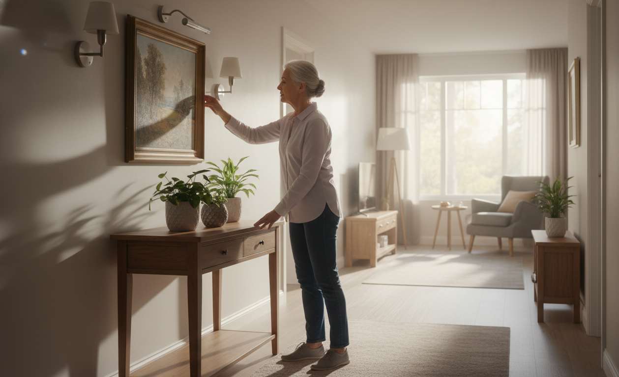 Senior making home safer to prevent falls and improve mobility with nerve damage