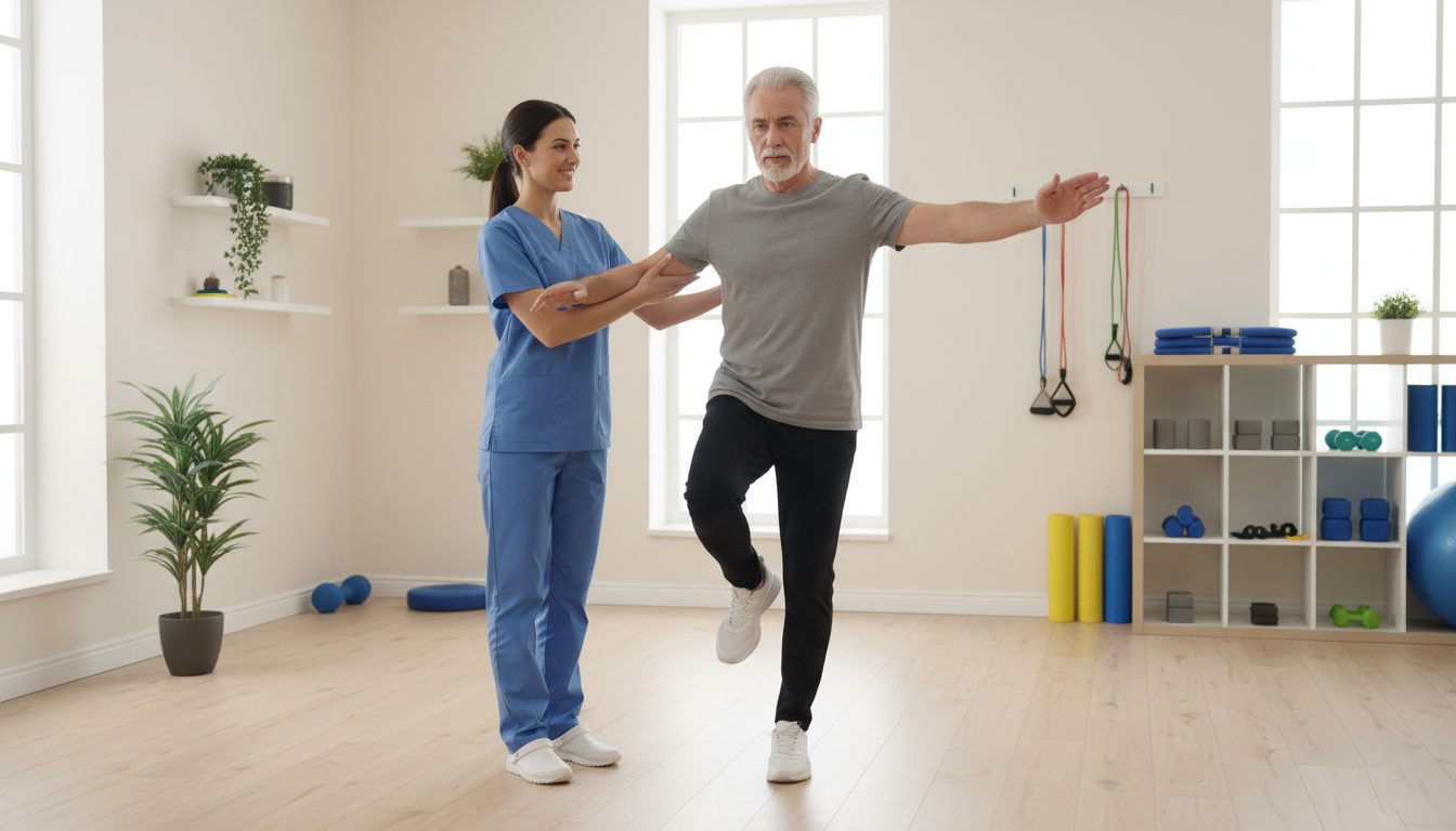 Physical therapy session focused on leg strength and balance