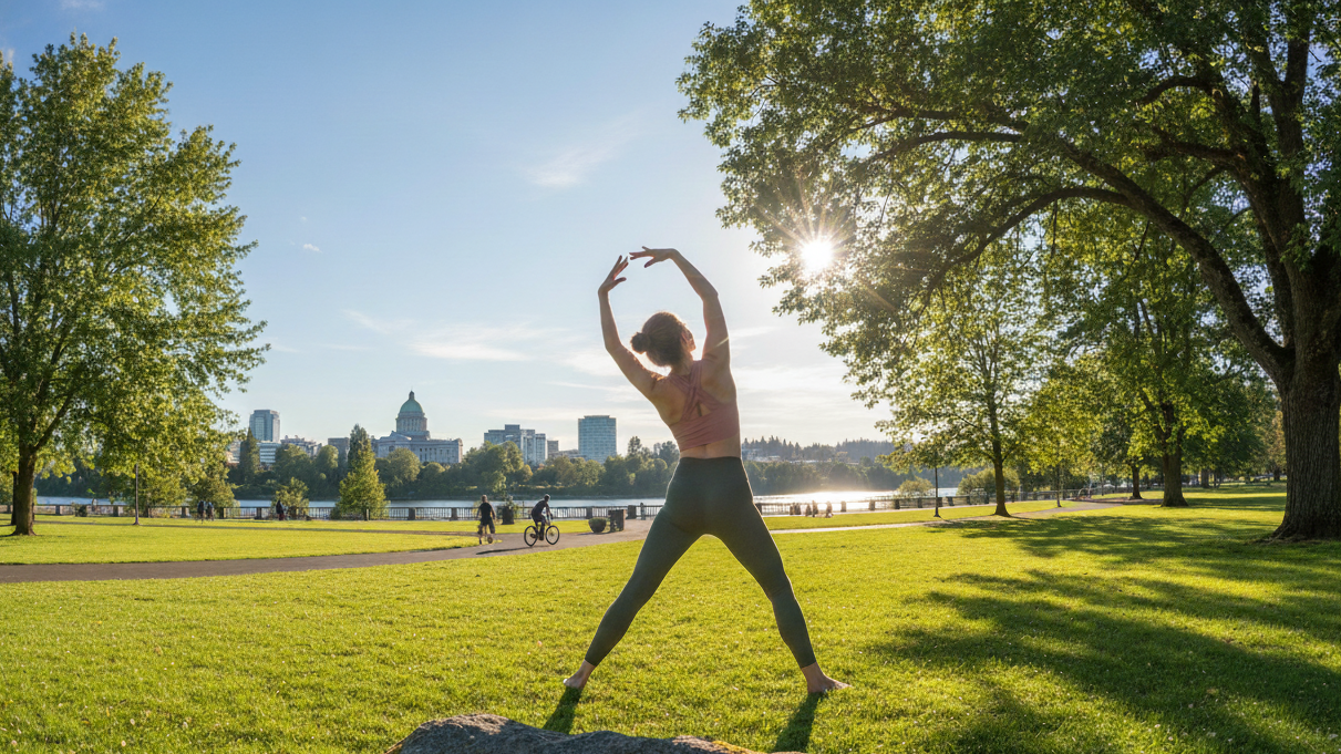 Person practicing yoga in Salem Oregon to improve posture and mobility for ankylosing spondylitis