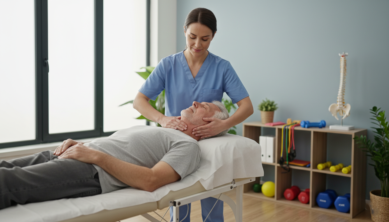 Manual physical therapy treatment for neck tension and headache relief