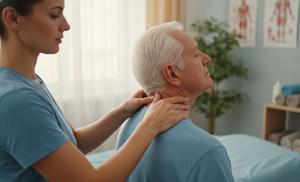 Physical therapist providing manual therapy to ease pinched nerve symptoms