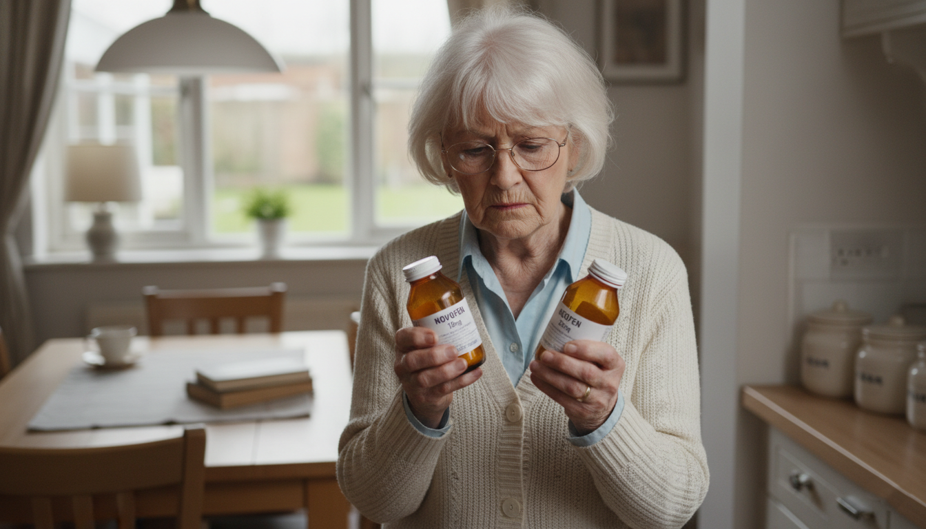 Senior experiencing confusion with medications, a warning sign of unsafe medication self-administration