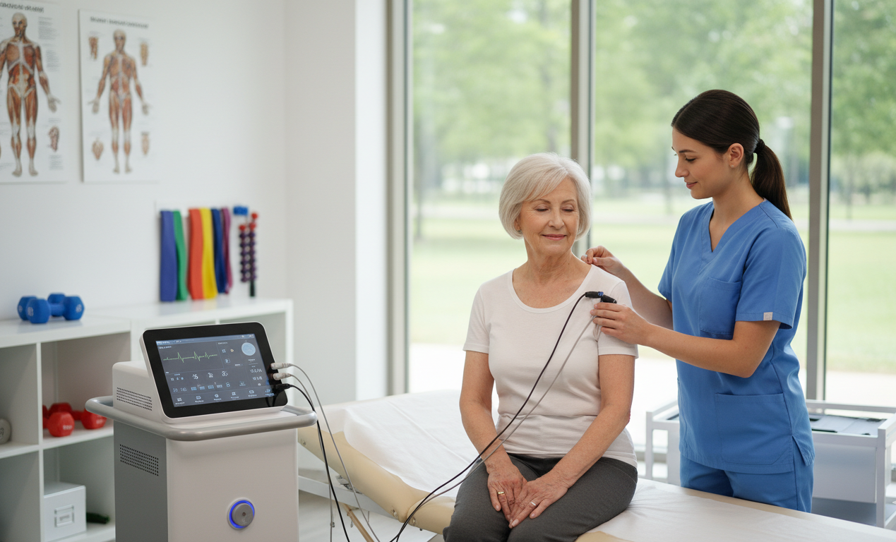 Physical therapy session using Neubie device for neuropathy treatment in Salem Oregon