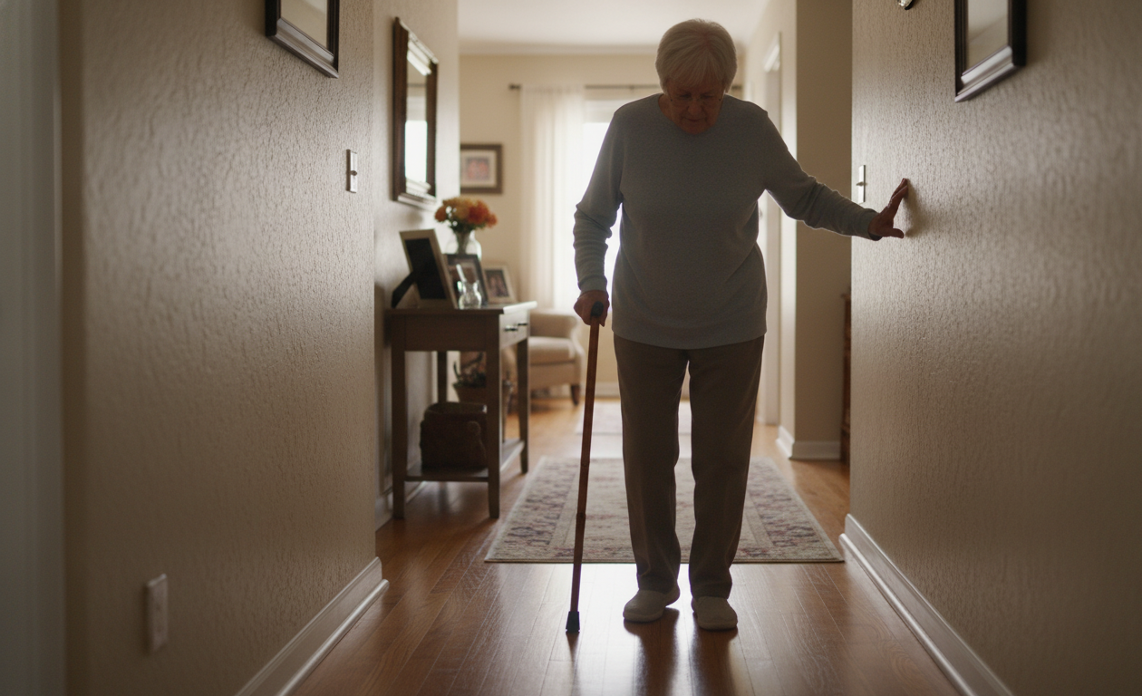 Senior showing walking instability and balance problems from neuropathy