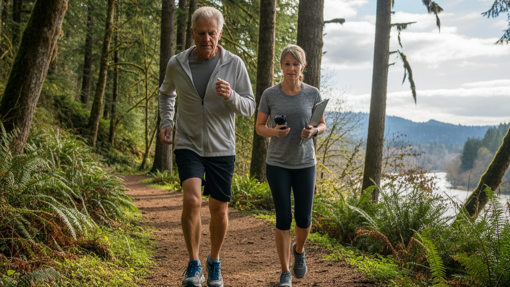 Salem patient running with therapist support to prevent patellar tendonitis recurrence