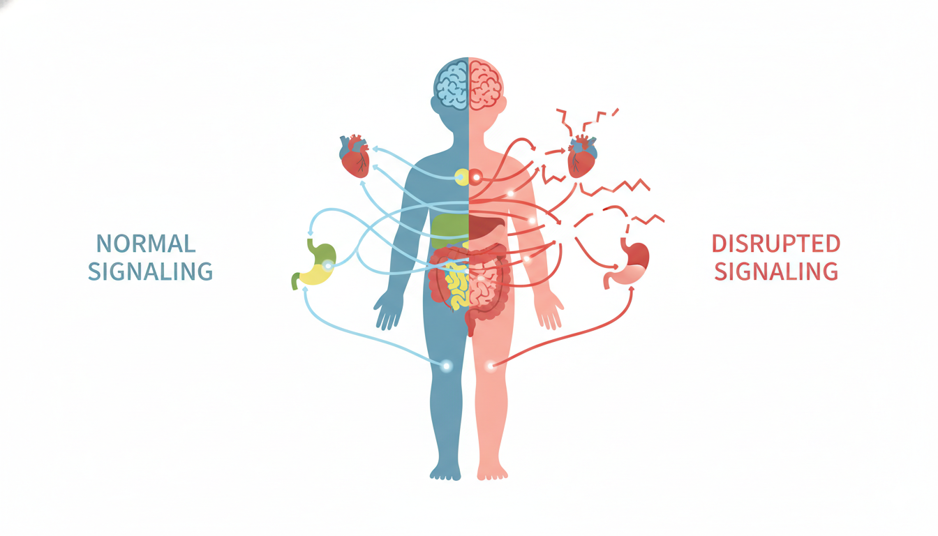 Diagram showing how peripheral nerves send signals between brain and body