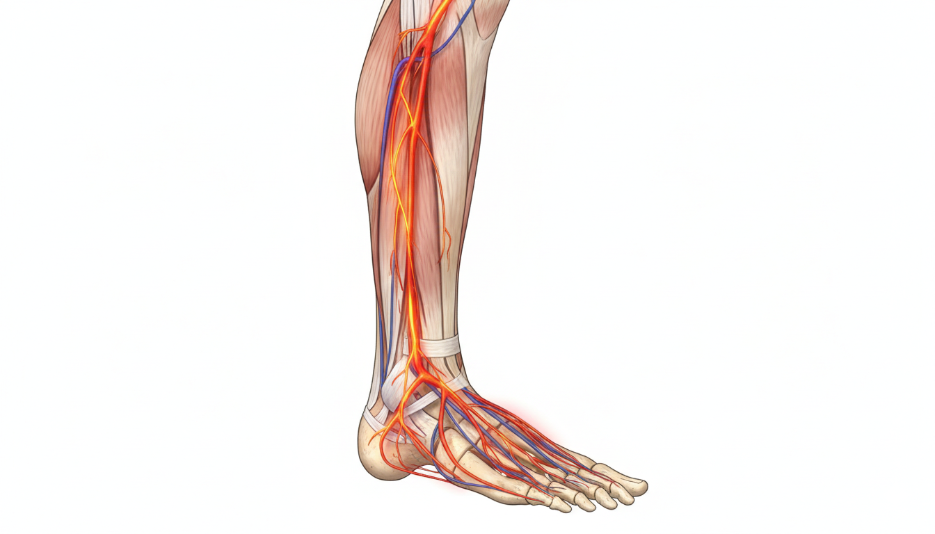 Illustration showing peripheral neuropathy and burning nerve pain in foot