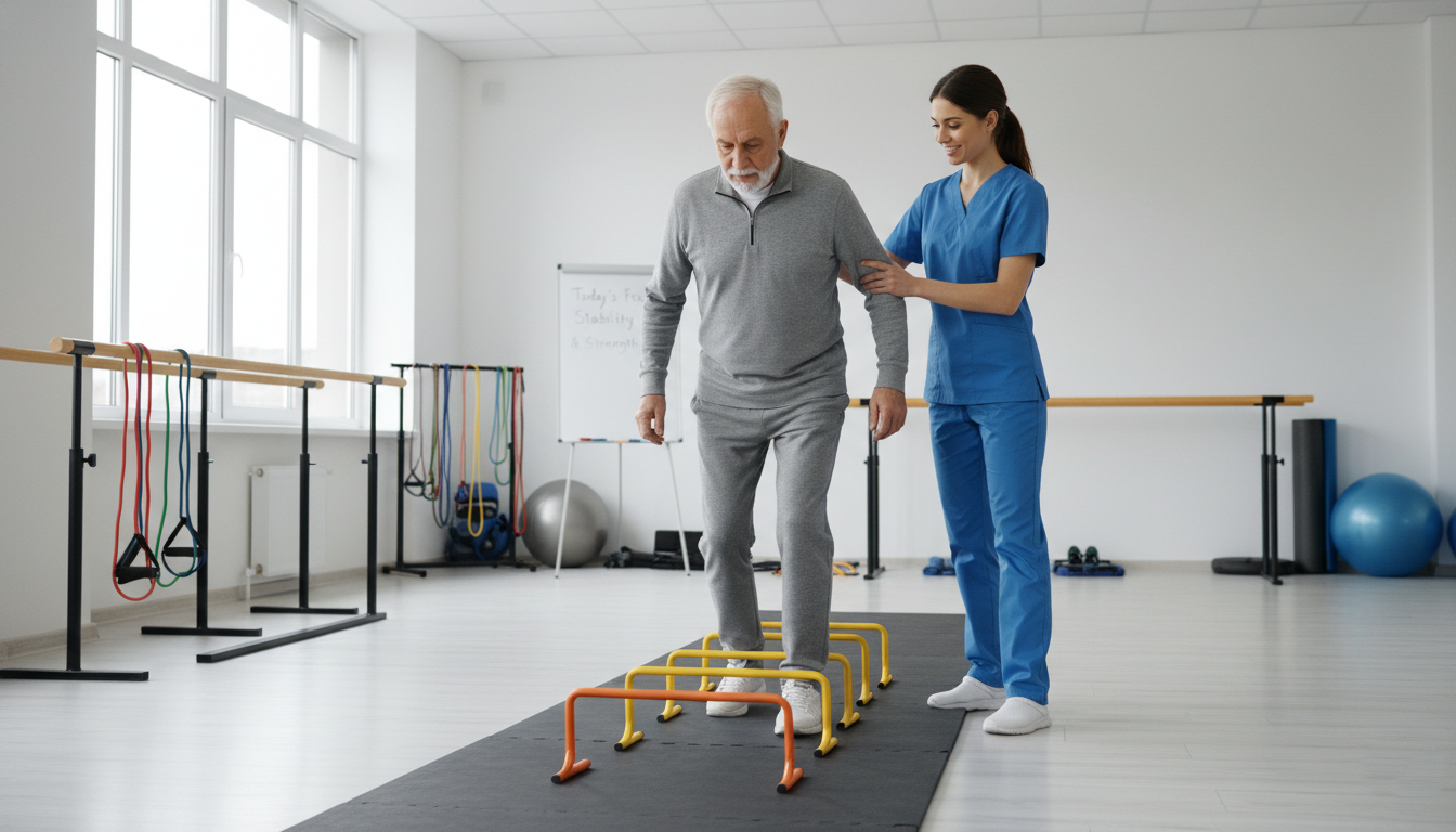 physical therapy helping senior improve balance and mobility with neuropathy