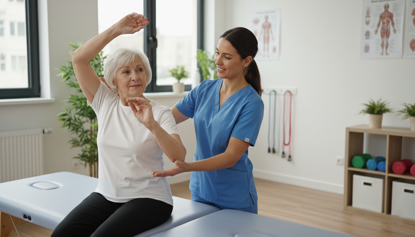 physical therapy session helping senior improve mobility and reduce morning stiffness