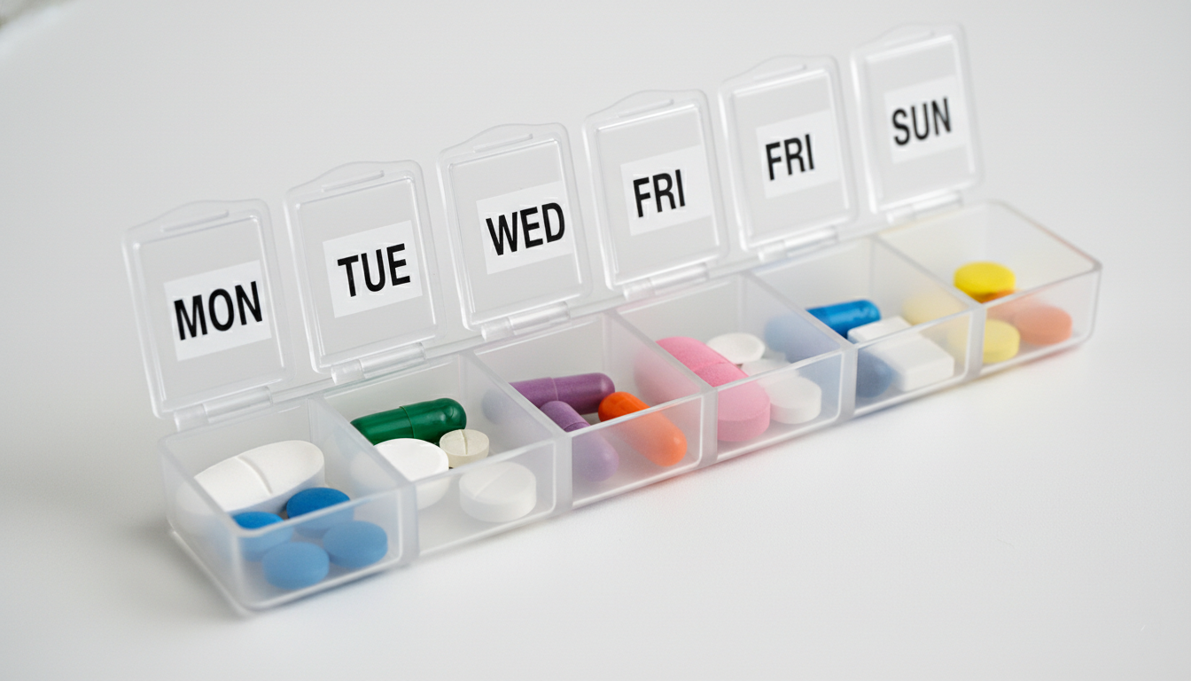 Weekly pill organizer used to improve medication safety and prevent dosing errors