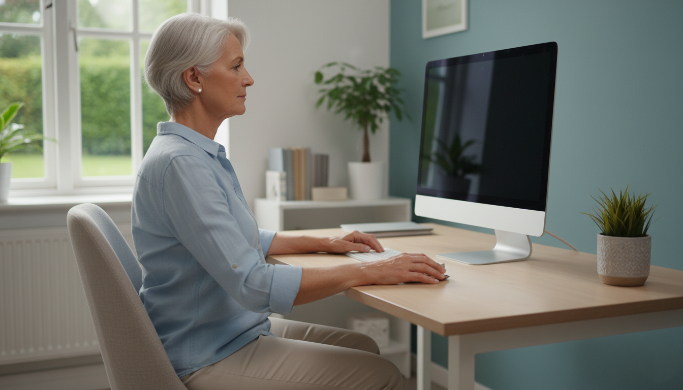 Proper desk posture and ergonomics to reduce neck pain from cervical stenosis