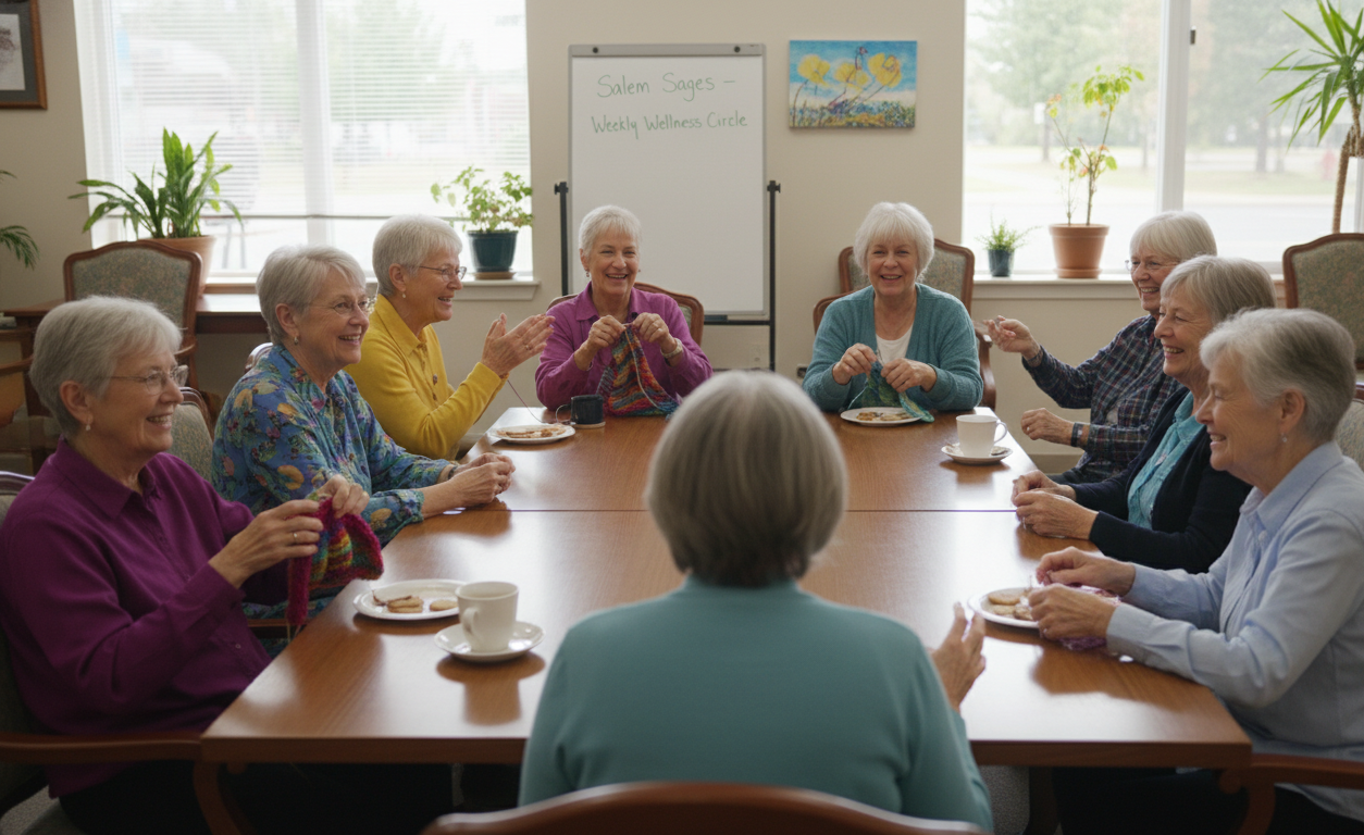 Seniors socializing and participating in a wellness group in Salem, Oregon