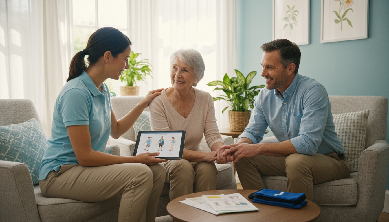 Physical therapist supporting senior strength and mobility affected by poor nutrition