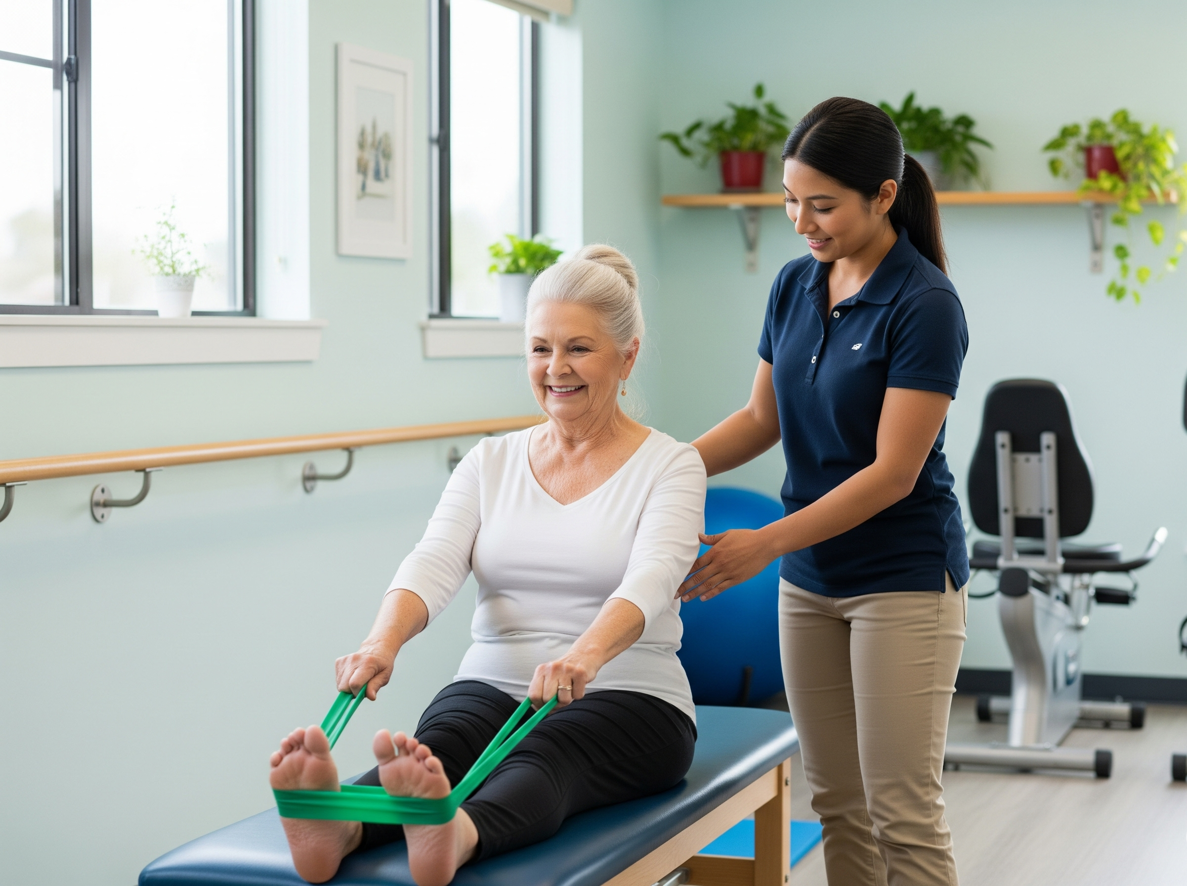 Senior woman doing safe physical therapy exercises for degenerative disc disease in Salem, Oregon