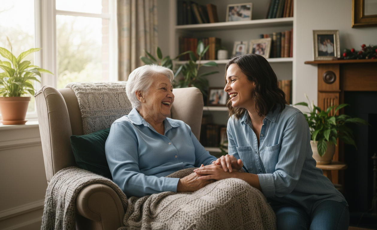 Senior staying socially connected and confident despite mobility challenges