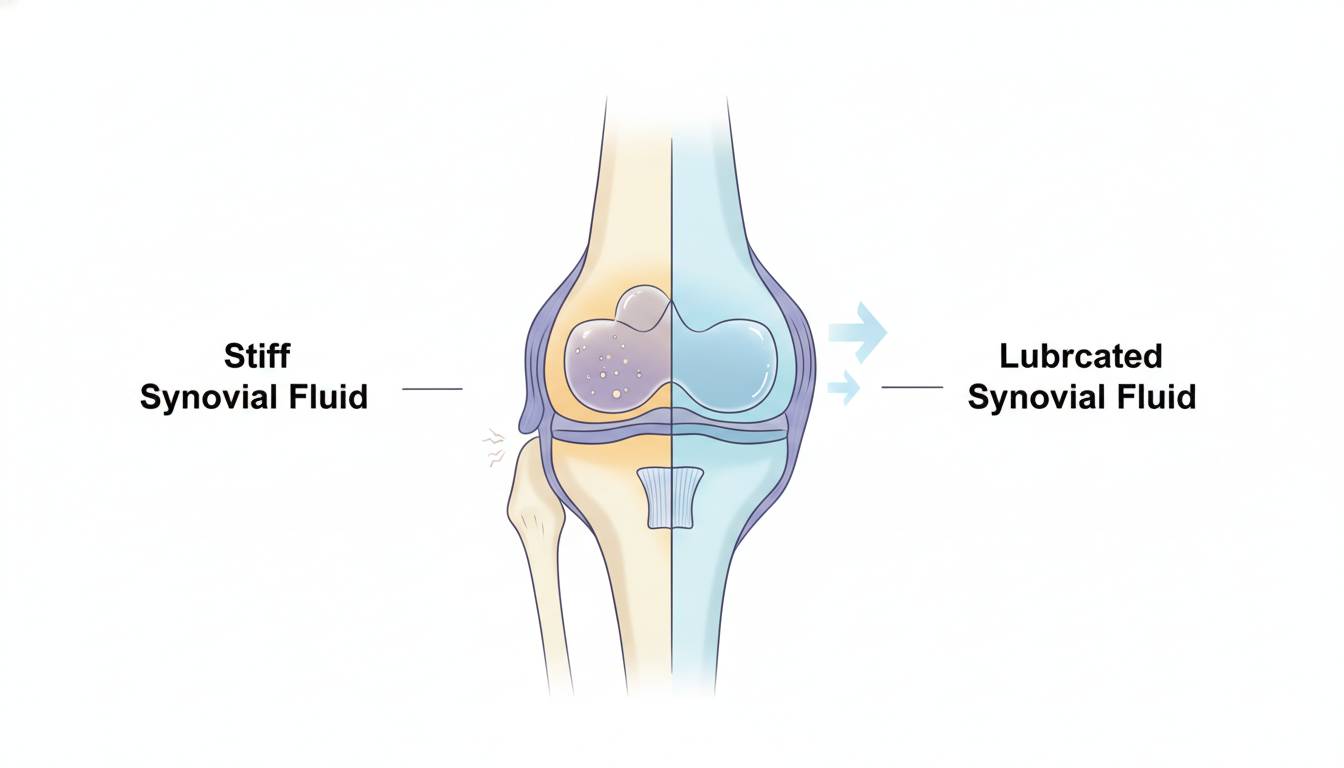 Diagram showing how synovial fluid lubricates joints and reduces stiffness