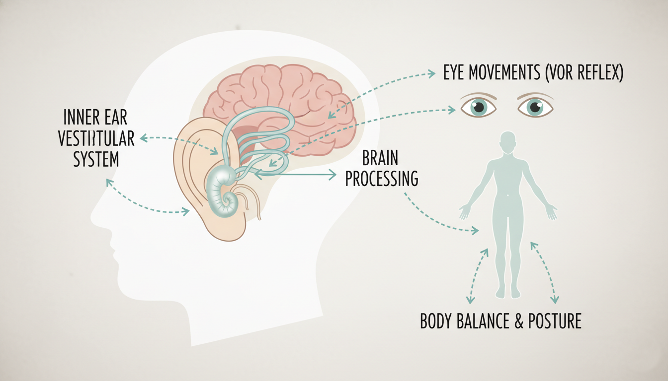 Illustration of the vestibular system explaining how balance and dizziness are connected
