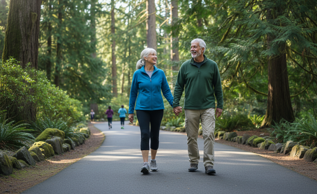 Older adults walking outdoors to support knee health and maintain mobility