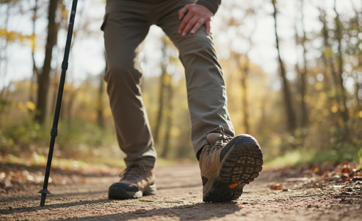 Adult experiencing foot discomfort and instability while walking with nerve pain