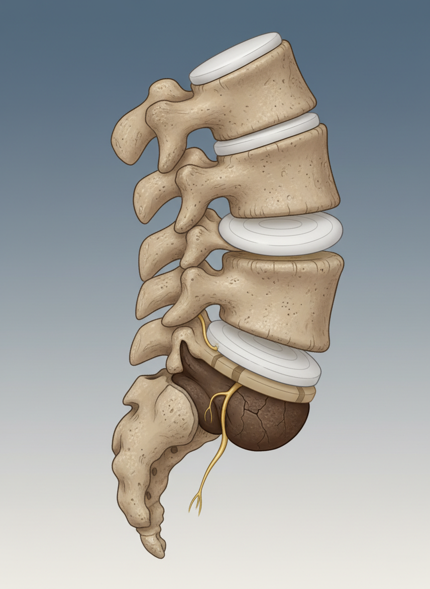 Medical illustration of spinal anatomy commonly involved in degenerative disc disease Medical illustration of spinal anatomy commonly involved in degenerative disc disease