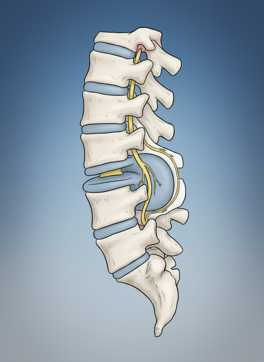 Medical illustration of spinal anatomy showing a disc bulge commonly managed with physical therapy Medical illustration of spinal anatomy showing a disc bulge commonly managed with physical therapy