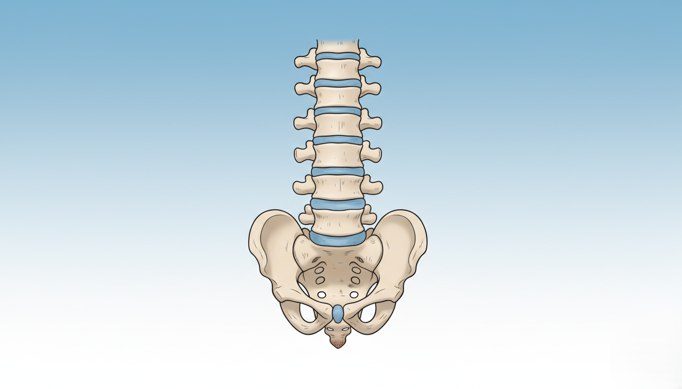 Medical illustration showing moderate age-related degeneration of spinal discs with reduced disc height
