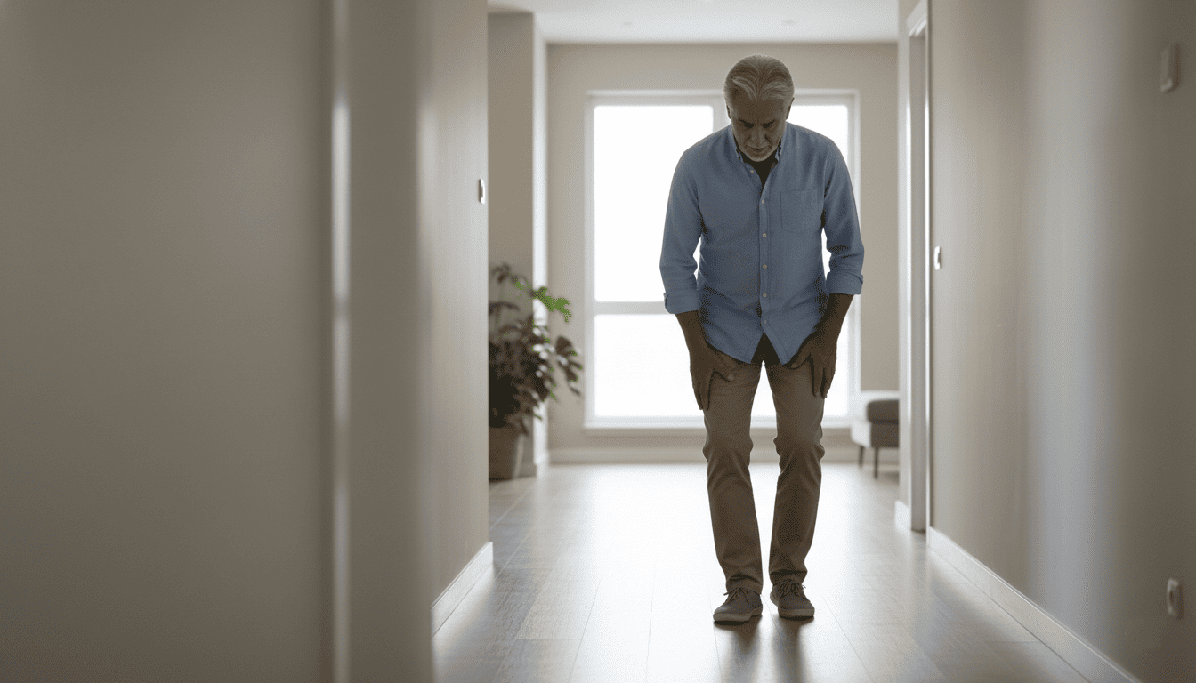 Older adult experiencing balance and foot symptoms related to peripheral neuropathy, highlighting the need for peripheral neuropathy physical therapy.