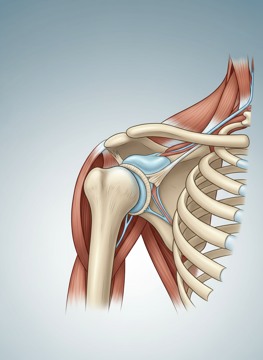 Medical illustration of shoulder anatomy commonly involved in shoulder impingement